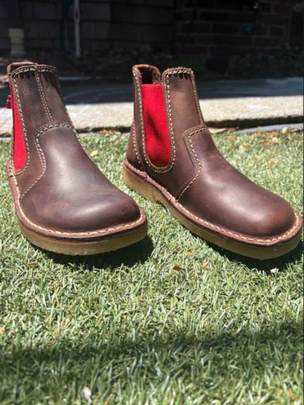 Duckfeet Brown Leather Chelsea Boots Red Elastic Side Panels EU 38 US 7.5 Handma - Picture 4 of 10